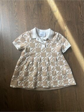 Burberry Beige & White Check Knit Polo Dress for Baby